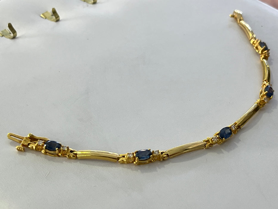 “Sapphires & Stones” (14k Real Gold Bracelet with Real Diamonds & Sapphires)