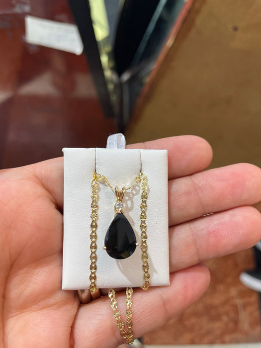 Onyx Teardrop w/Small Diamond 14k Real Gold Stamped Valentine Chain