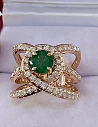 “Nebula” (1.5ct total in Diamonds - 18k Rose Gold - Real Emerald)