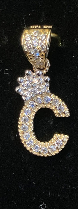 “C” Letter Pendant in 14k Gold w/ Crown